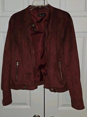 Baccini Women's Faux Suede Biker Jacket Burgundy XL